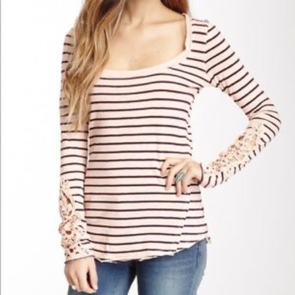 FREE people striped crochet long sleeve shirt medium